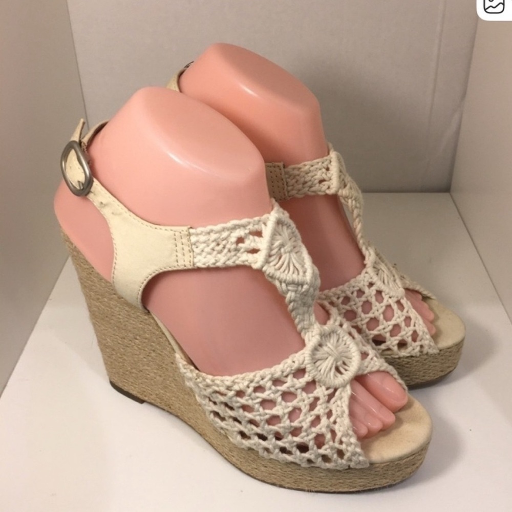 Lucky Brand Woven Cream Wedge Sandals - Women's Espadrille Size 7.5M SB-BA